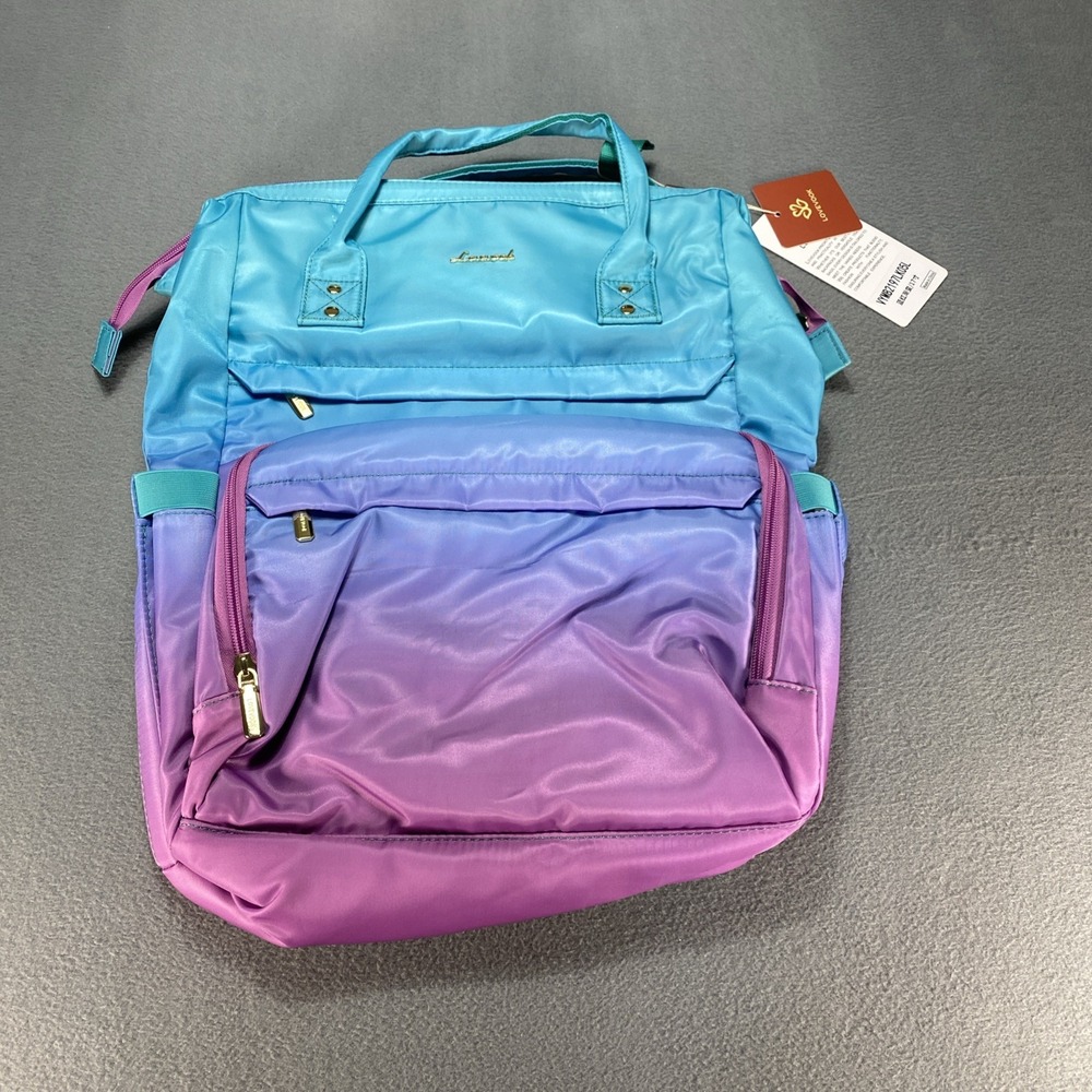 NWT Lovevook Travel Laptop Backpack Gold Zippers  Purple Turquoise Color Fade